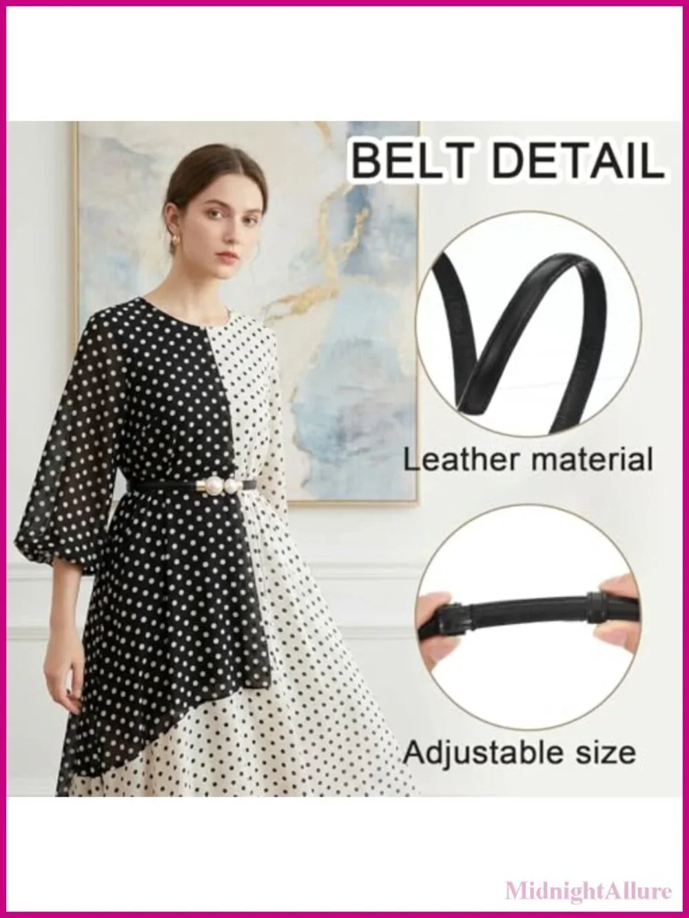Thin PU Leather Pearl Buckle Skinny Waist Belt for Dress